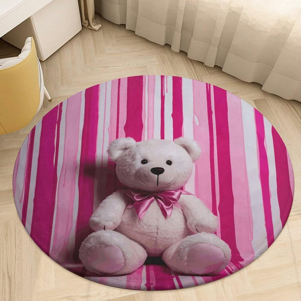 Teddy Bear Peach Rose Coral Velvet Round Floor Mat Non-Slip Bath Rug Floor Covering for Bathroom Vanity Guest Suite & Vacation Home