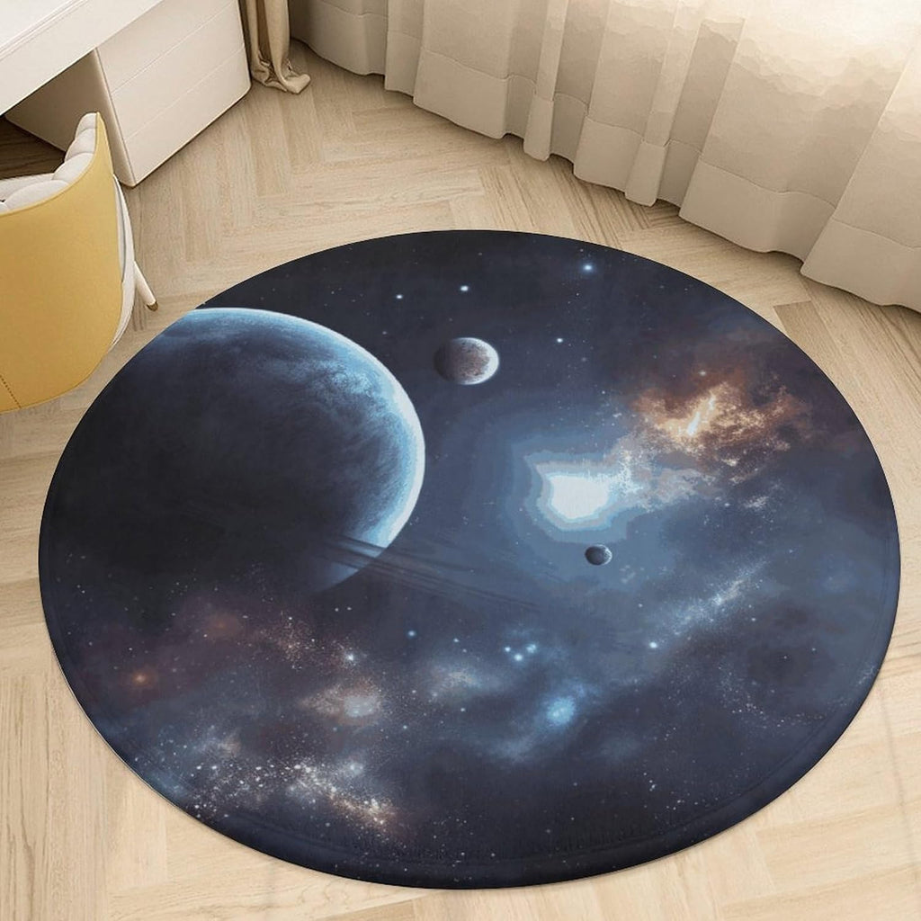 Moon Stars and Planets Coral Velvet Round Floor Mat Non-Slip Bath Rug Floor Covering for Bathroom Vanity Guest Suite & Vacation Home