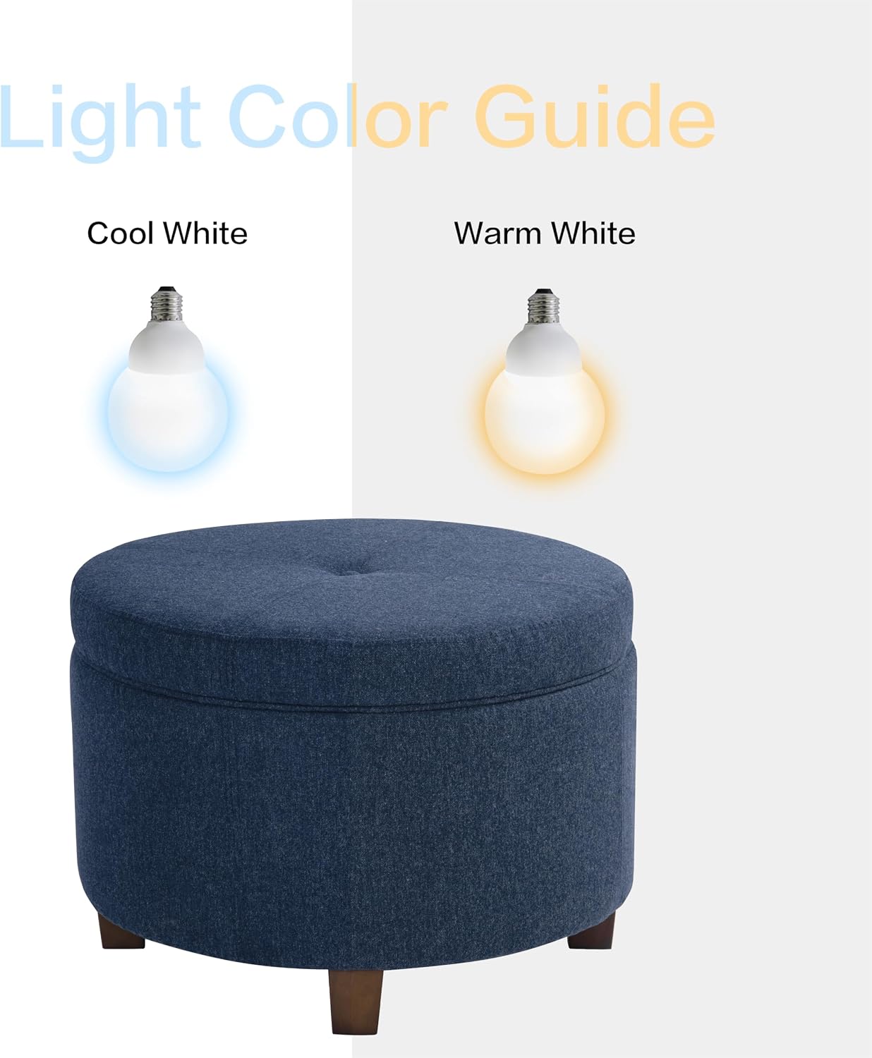 HomePop 24' Large Round Storage Ottoman - Blue Woven Fabric