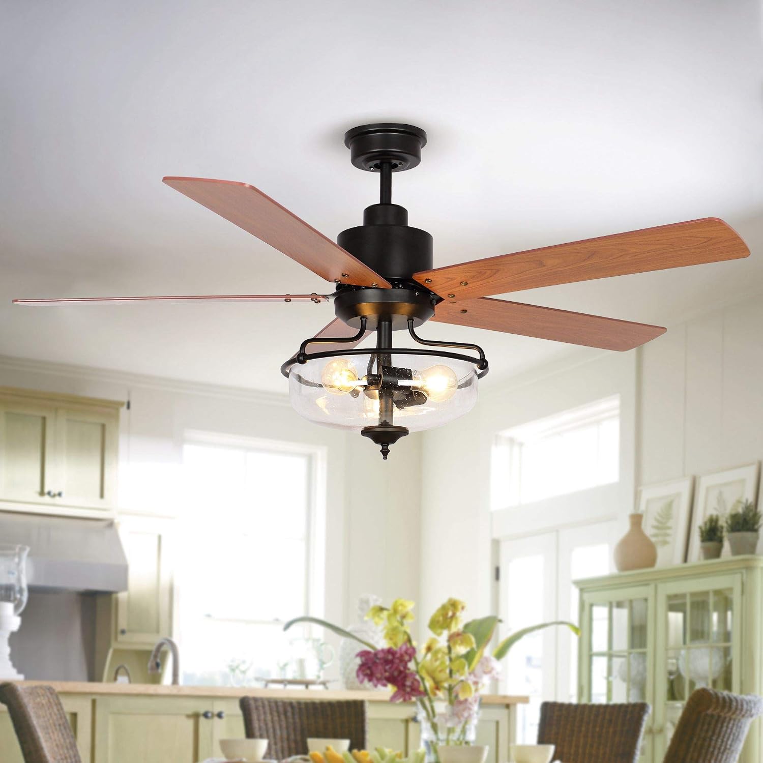 Parrot Uncle Ceiling Fans with Lights and Remote Farmhouse Ceiling Fan with Light 52 Inch Outdoor Ceiling Fans for Patios Covered, Dark Brown/Light Oak