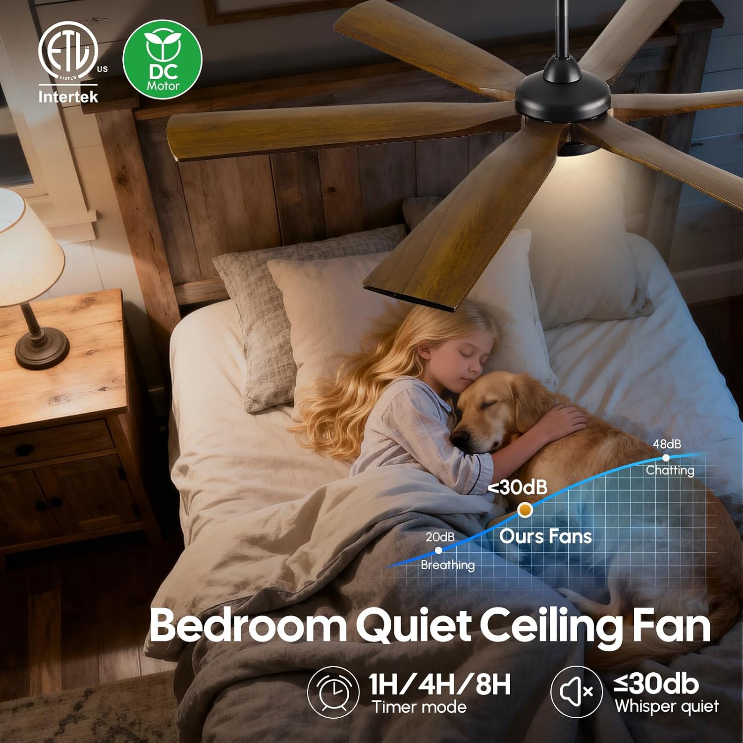60 Inch Outdoor Ceiling Fan with Light, Smart Modern Farmhouse Ceiling Fan, Remote/Alexa/APP Control, 6 Brown Wood Blade, Damp Rated for Patio Indoor Exterior Use, High CFM Quiet Reversible DC Motor