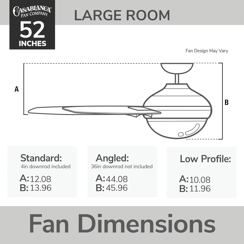 Casablanca 52 inch Indoor Ceiling Fan with LED Light and Remote Control - Standard Mount White Ceiling Fan, 3 Blades, For Bedroom, Living Room, or Kitchen, Quiet - Wisp 59284, Fresh White