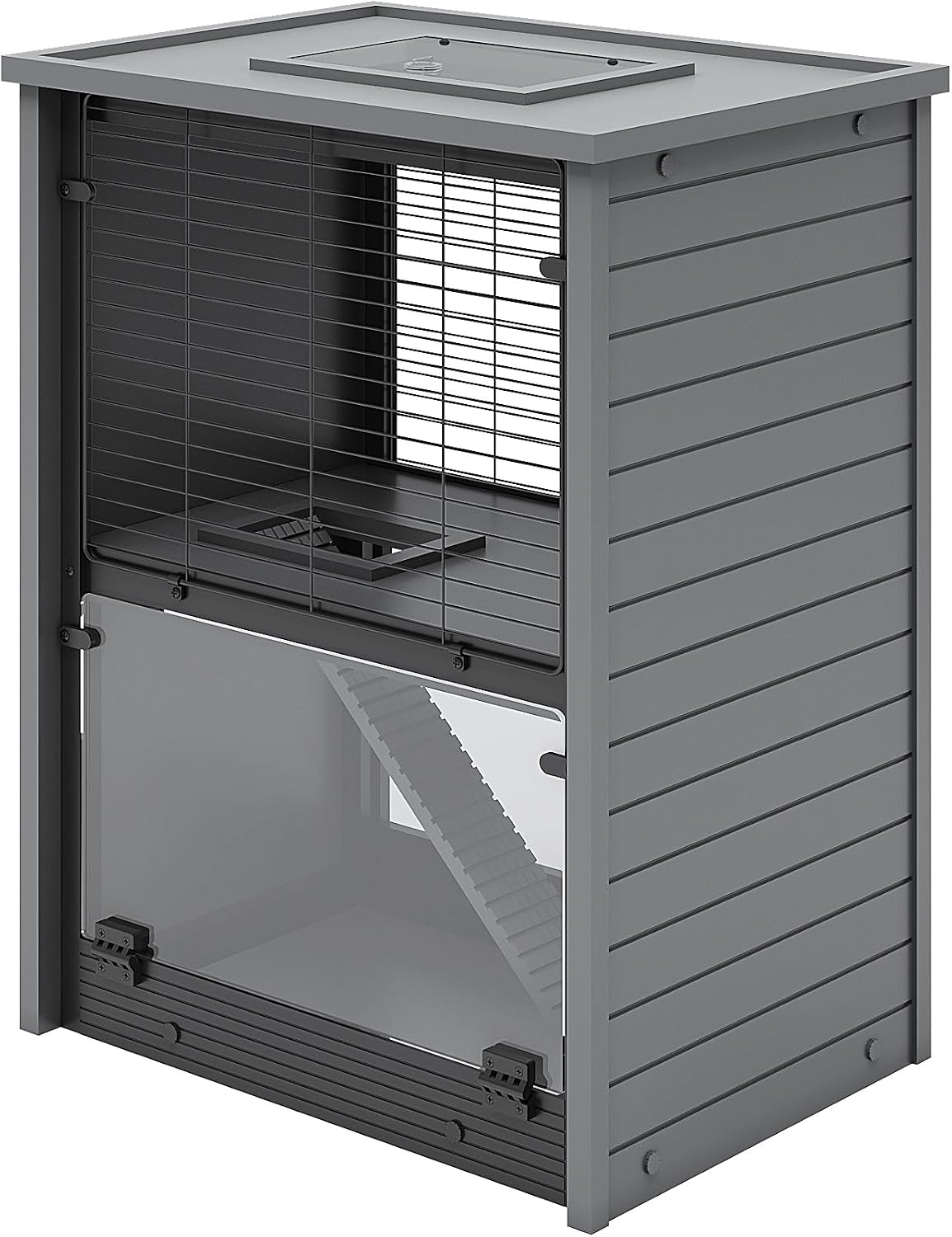 New Age Pet ECOFLEX Cozy Critter Hamster Villa, Two Level Small Animal Habitat for Hamsters, Gerbils & Mice with Burrowing Space and Clear Panels, Easy Clean Cage with ECOFLEX Material