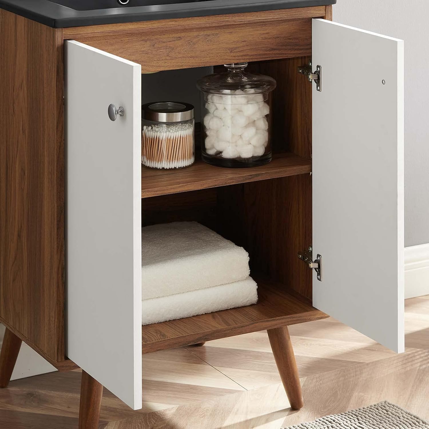 Sink Vanity Cabinet, Wood, White Black, Modern Contemporary, Hotel Bedroom Bathroom Master Suite