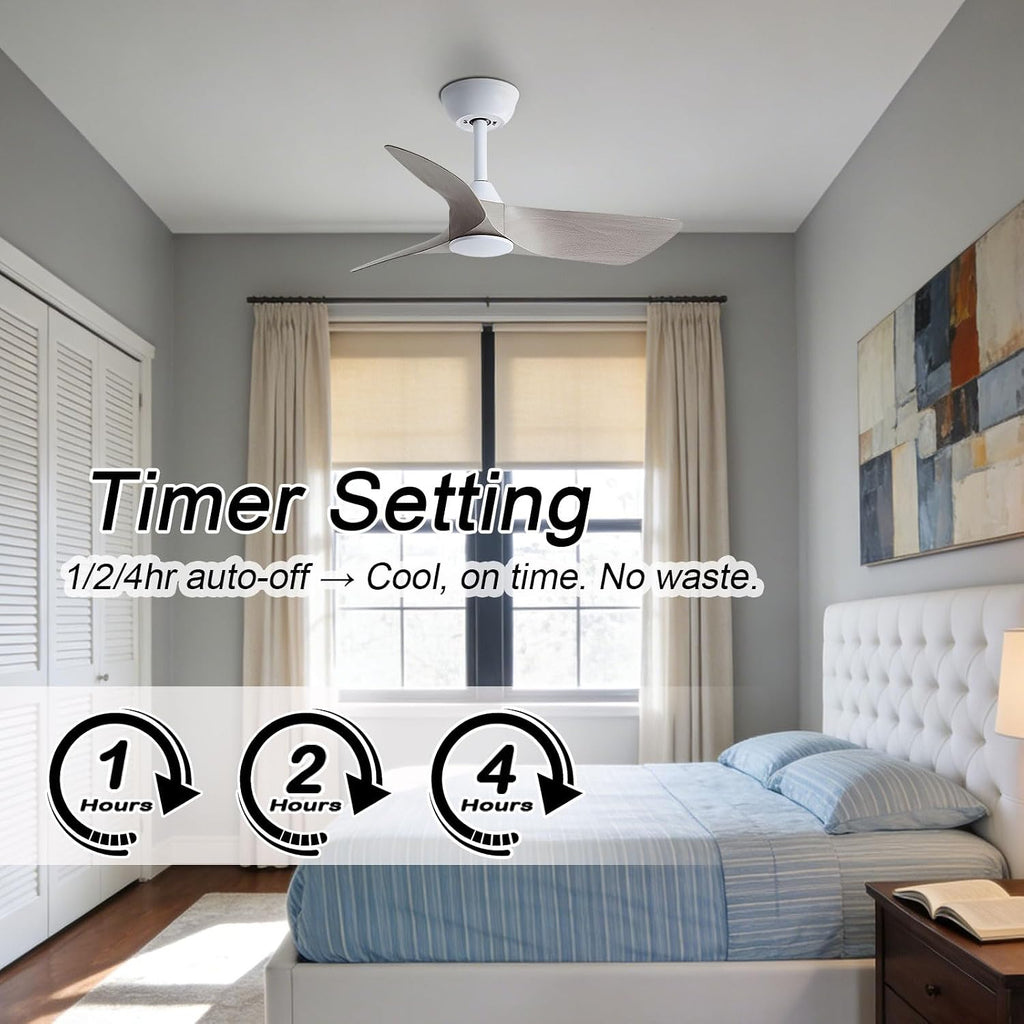 30 Inch Small Ceiling Fan No Light with Remote, White Gray Blades | 30 inch small ceiling fans without light. 6 speeds reversible DC motor timer for bedroom kitchen small room covered patio