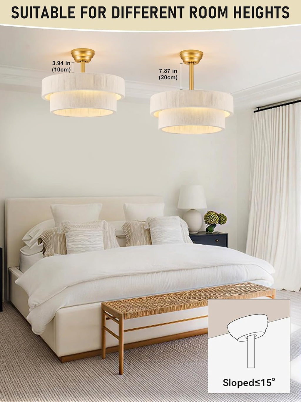 Boho Ceiling Fan with Light, Caged Fandelier Ceiling Fan with Light and Remote Control, Rattan Chandelier Fan for Bedroom, Living Room,Kitchen,Foyer(20 Inch, 6 Speed, Timing Adjustable Height)