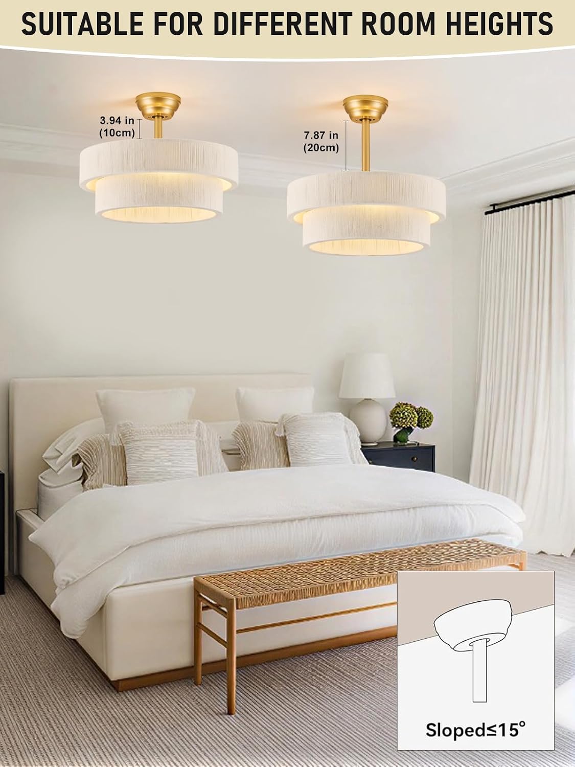 Boho Ceiling Fan with Light, Caged Fandelier Ceiling Fan with Light and Remote Control, Rattan Chandelier Fan for Bedroom, Living Room,Kitchen,Foyer(20 Inch, 6 Speed, Timing Adjustable Height)