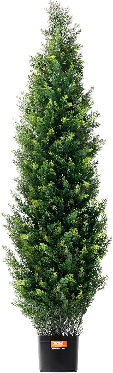 VEVOR Artificial Topiary Cedar Tree, 60 inch Tall (2 Pieces), with Extra Leaves & Pot Faux Evergreen Fake Pine Cypress Trees Plant, UV Rated Artificial Greenery Set for Home Decor Indoor/Outdoor