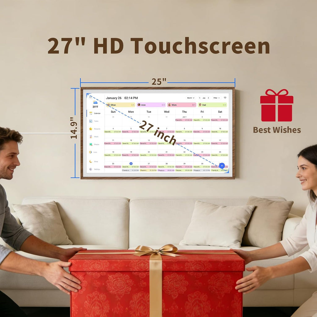 27 Inch Digital Calendar Chore Chart with Touchscreen - Full HD Interactive Display, Wall & Desk Mountable Family Planner, to-Do List & Meal Planner, Digital Picture Frame Gifts for Women Mom