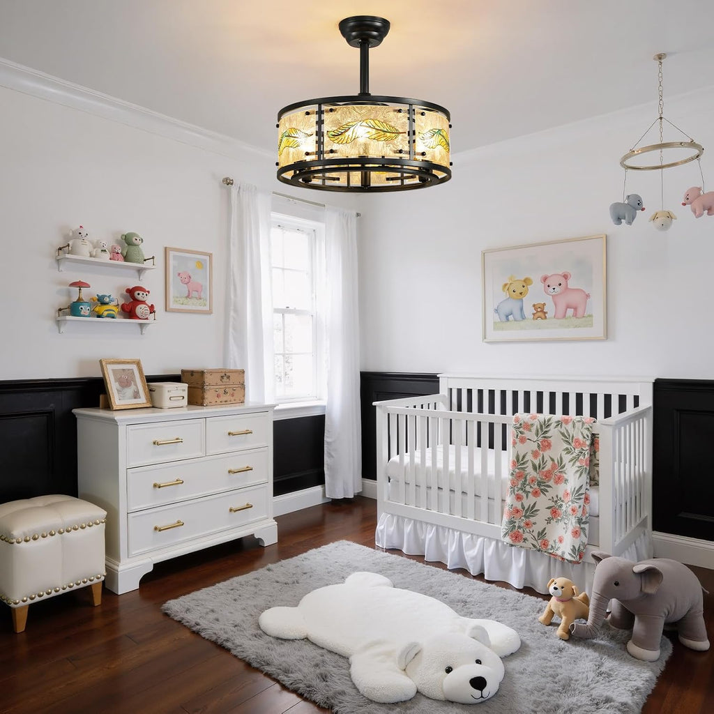 AIJIASI 20' Black Caged Ceiling Fan with Lights, Fandelier Ceiling Fan with Lights Remote Control, 6 Speeds Mid Century Chandelier Ceiling Fan for Bedroom Living Room Nursery