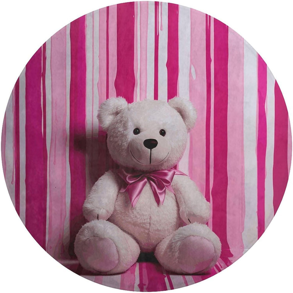 Teddy Bear Peach Rose Coral Velvet Round Floor Mat Non-Slip Bath Rug Floor Covering for Bathroom Vanity Guest Suite & Vacation Home