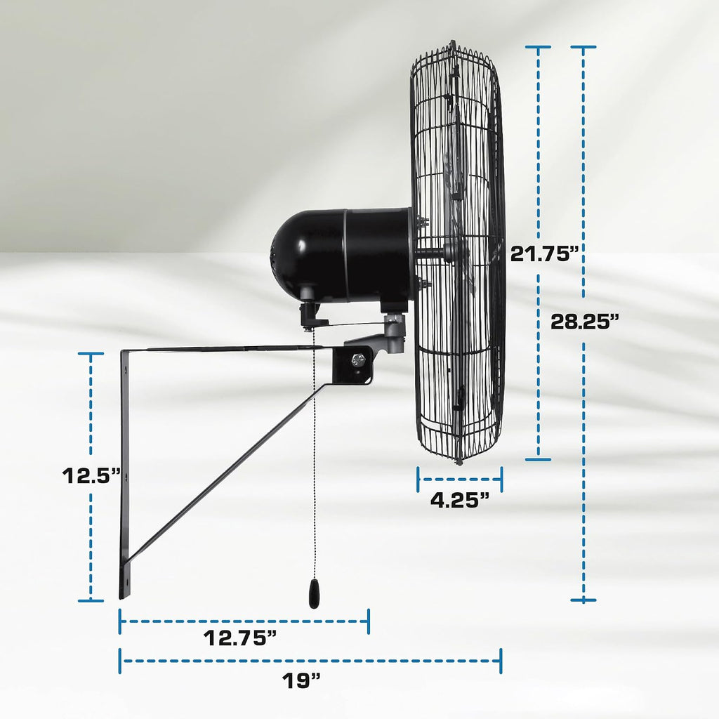 Hurricane Pro Commercial Grade Oscillating Metal Wall Mount Fan w/ 3 Speeds, Black, 20' - Corded Electric Air Cooling Unit w/ Powerful 4600 CFM Airflow for Home, Garage, Gym, Workshop & Greenhouse