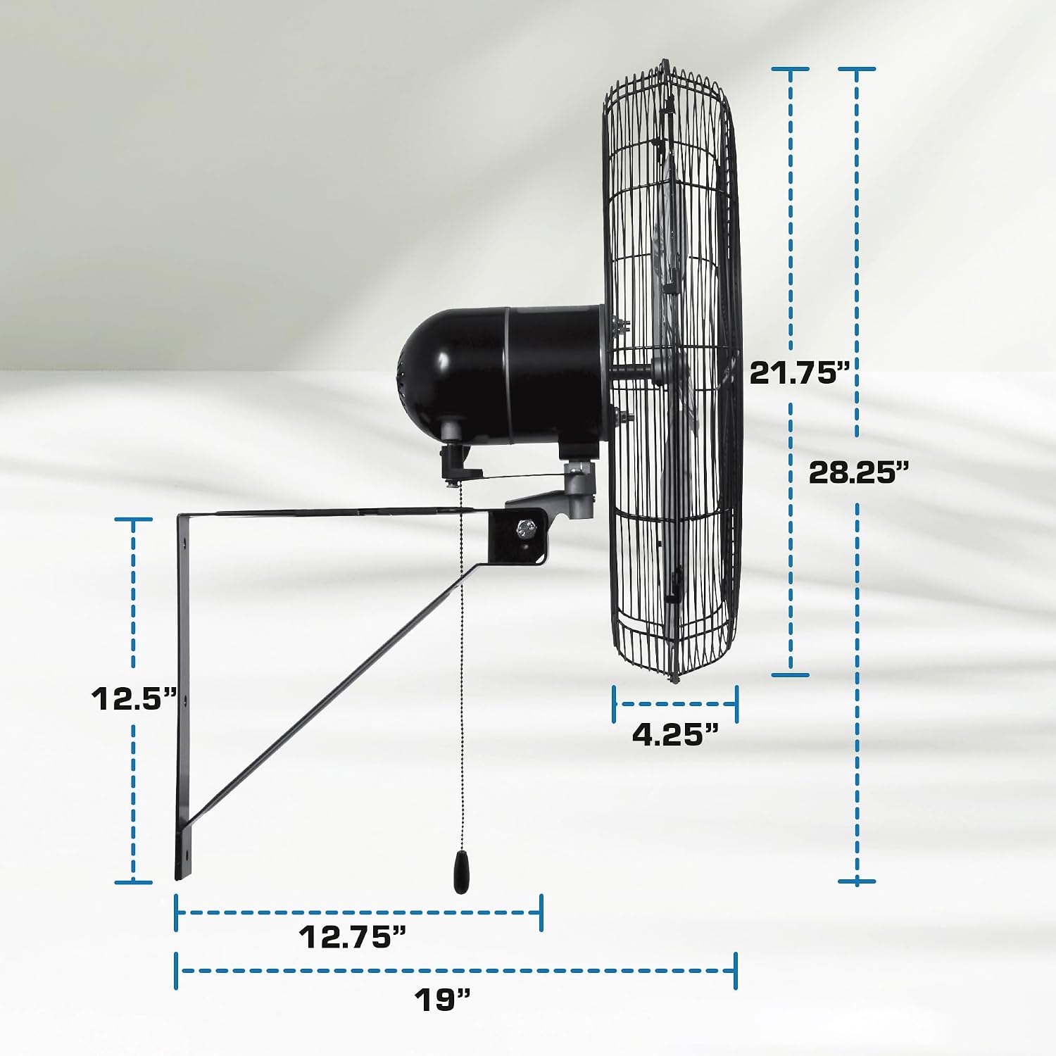 Hurricane Pro Commercial Grade Oscillating Metal Wall Mount Fan w/ 3 Speeds, Black, 20' - Corded Electric Air Cooling Unit w/ Powerful 4600 CFM Airflow for Home, Garage, Gym, Workshop & Greenhouse