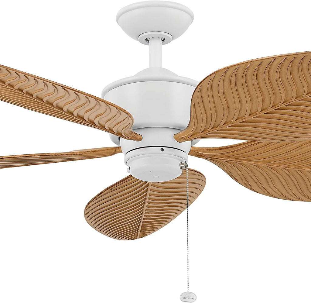 Kichler Nani 56 Inch Weather+ Outdoor 5 Blade Ceiling Fan in Matte White with Warm Maple Blades for covered outdoor spaces, (56' Dia x 13.25' H), 310095MWH