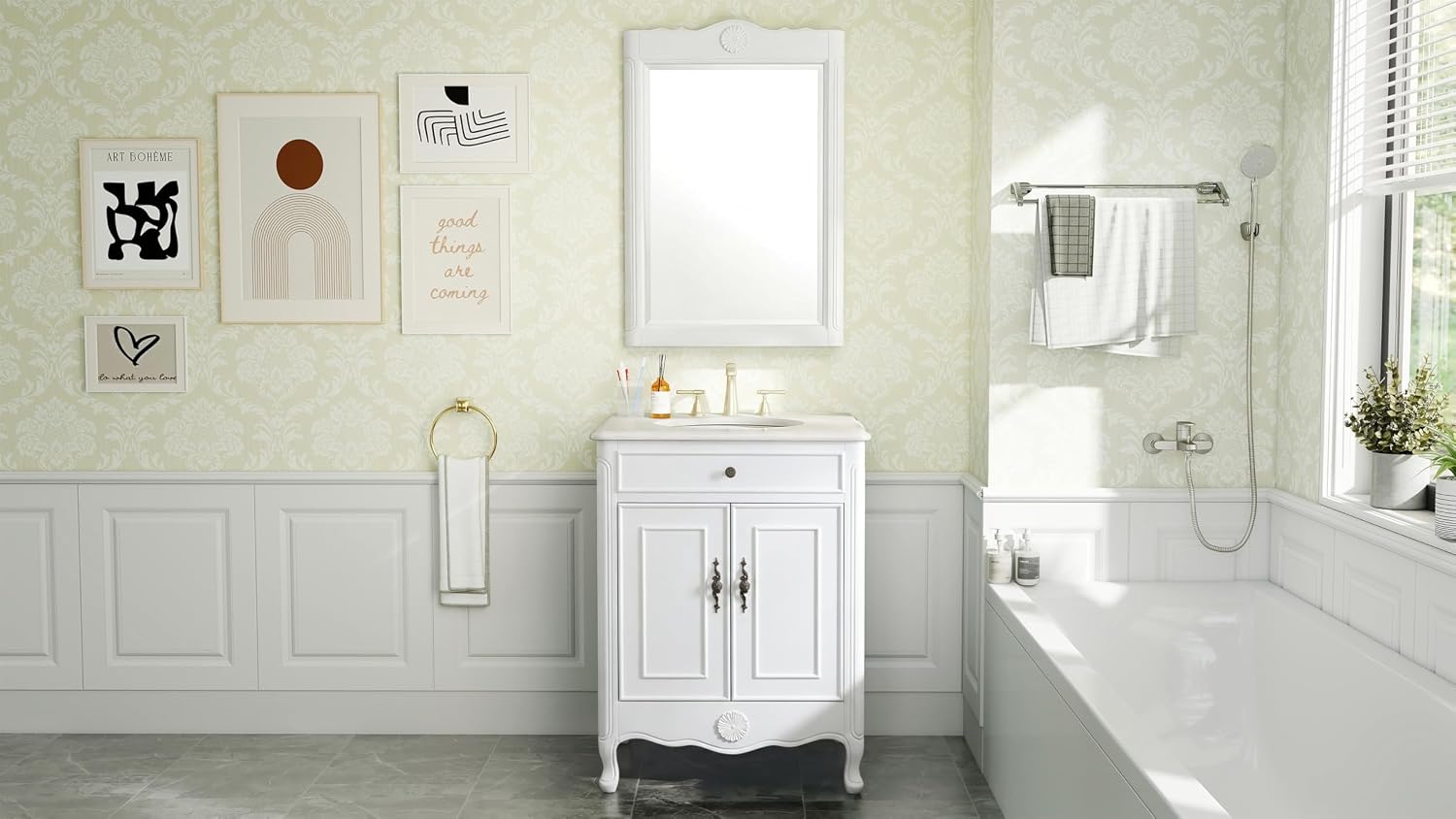 26' Daleville Antique White Bathroom Sink Vanity & Mirror Set 838AW-MIR