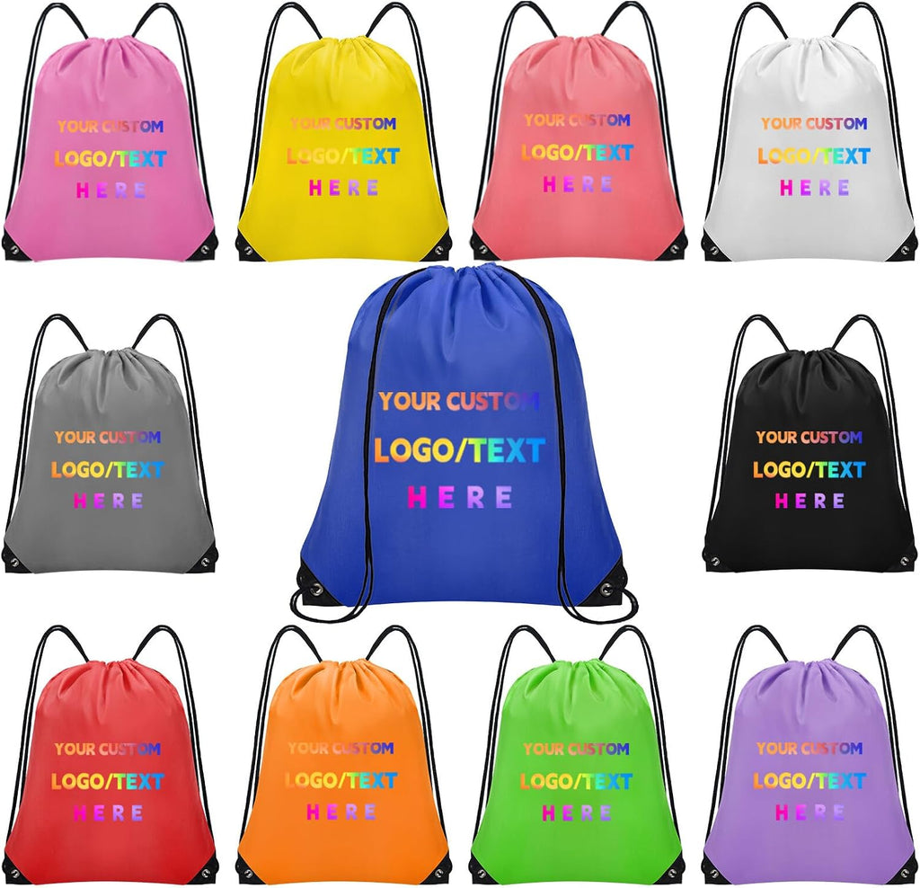 Grneric 100 Pcs Custom Drawstring Bags, Bulk Personalized Backpacks Promotional Item with Your Logo for Gym, Team Activities, Blue