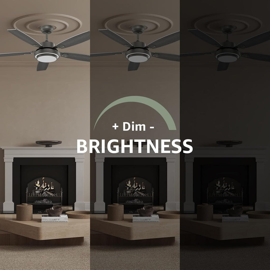 52 Inch Ceiling Fans with Lights and Remote Control, Ceiling Fan for Bedroom Living Room and Patio, Medium Grey Ceiling Fan for Indoor and Outdoor