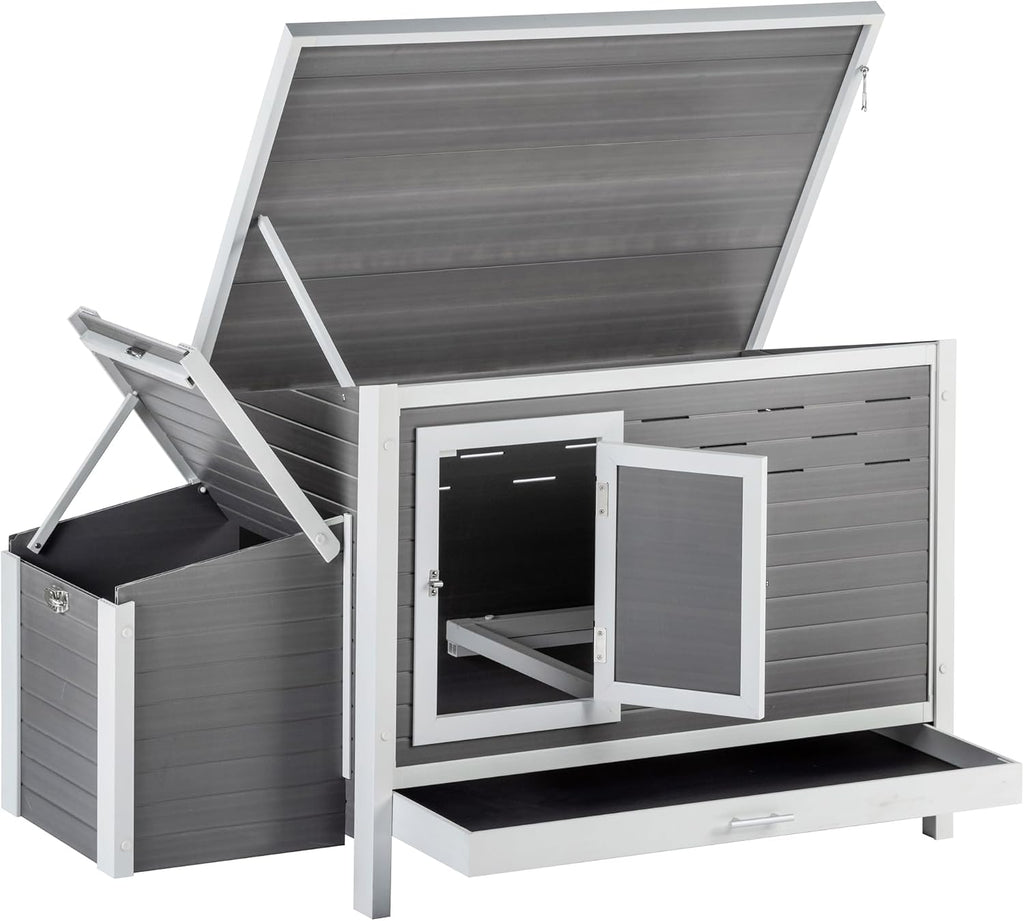 New Age Pet ECOFLEX Fontana Premier Chicken Barn, Weather Resistant Gray Coop with Easy Clean Pull Out Tray, Nesting Box, Hinged Roof, Easy No Tool Assembly for 2 to 4 Chickens