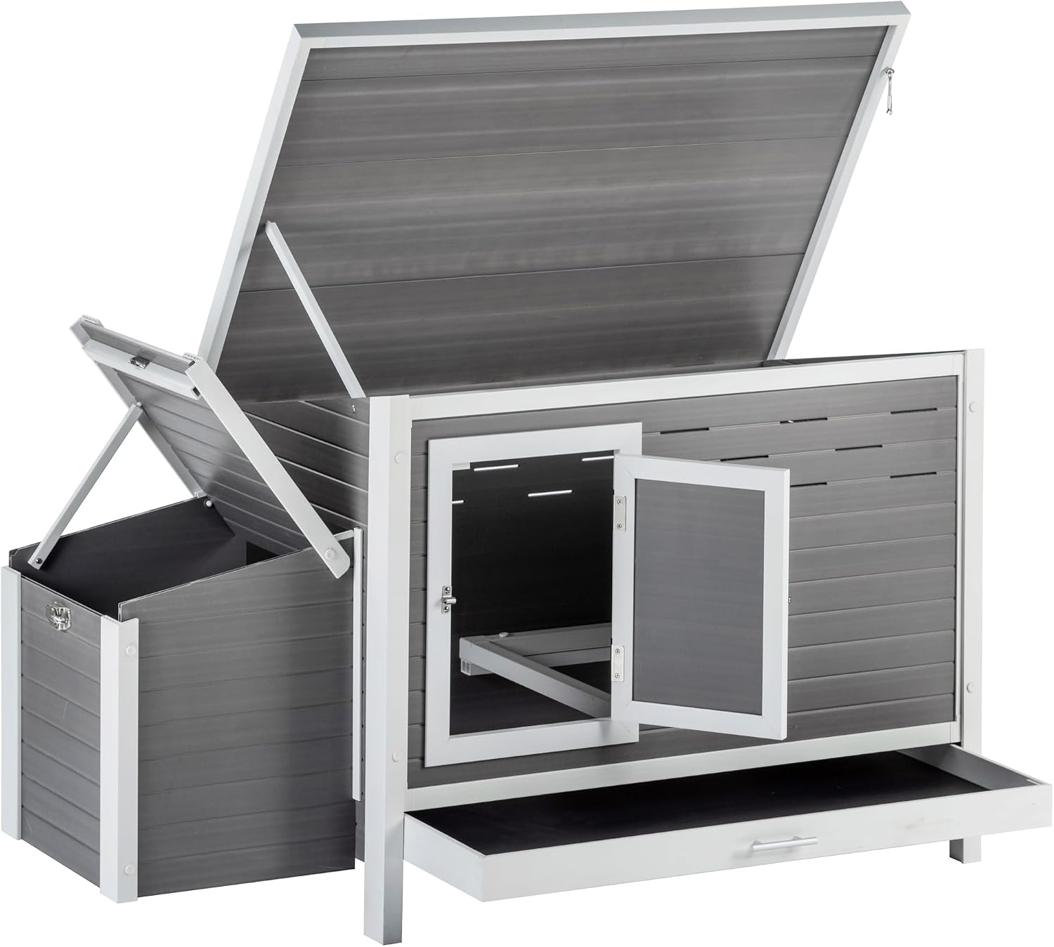 New Age Pet ECOFLEX Fontana Premier Chicken Barn, Weather Resistant Gray Coop with Easy Clean Pull Out Tray, Nesting Box, Hinged Roof, Easy No Tool Assembly for 2 to 4 Chickens