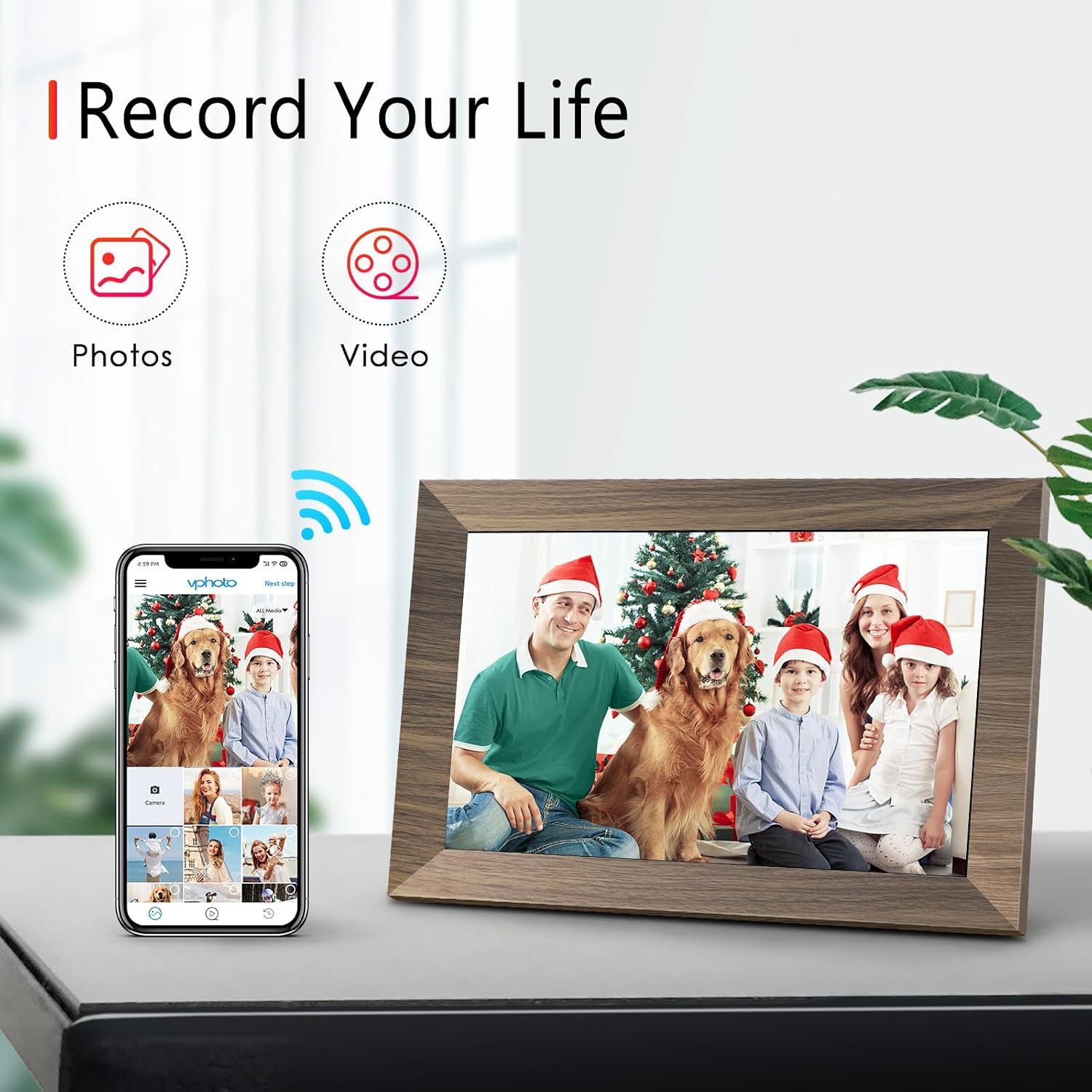 Canupdog WiFi Digital Picture Frame 10.1 Inch, IPS Touch Screen Smart Cloud Digital Photo Frame with 16GB Storage, Wall Mountable, Auto-Rotate, Share Photos from Anywhere Via App