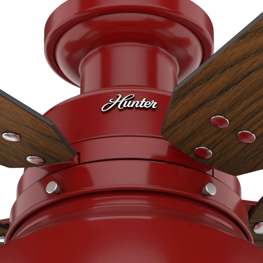 Hunter 52 inch Outdoor or Indoor Ceiling Fan with LED Light - Rustic Ceiling Fan with Pull Chain, For Bedroom, Living Room, or Patio, Low Profile Mount, No Remote - Mill Valley 59312, Barn Red