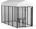 LOVMOR Outdoor Dog Kennel with Roof, Heavy Duty Steel Dog Run Enclosure for Medium Dogs, Waterproof Canopy, Double Latch Door, Adjustable Feeding Bowls, Pet Pen for Yard and Patio, 8'L x 4'W x 5.6'H