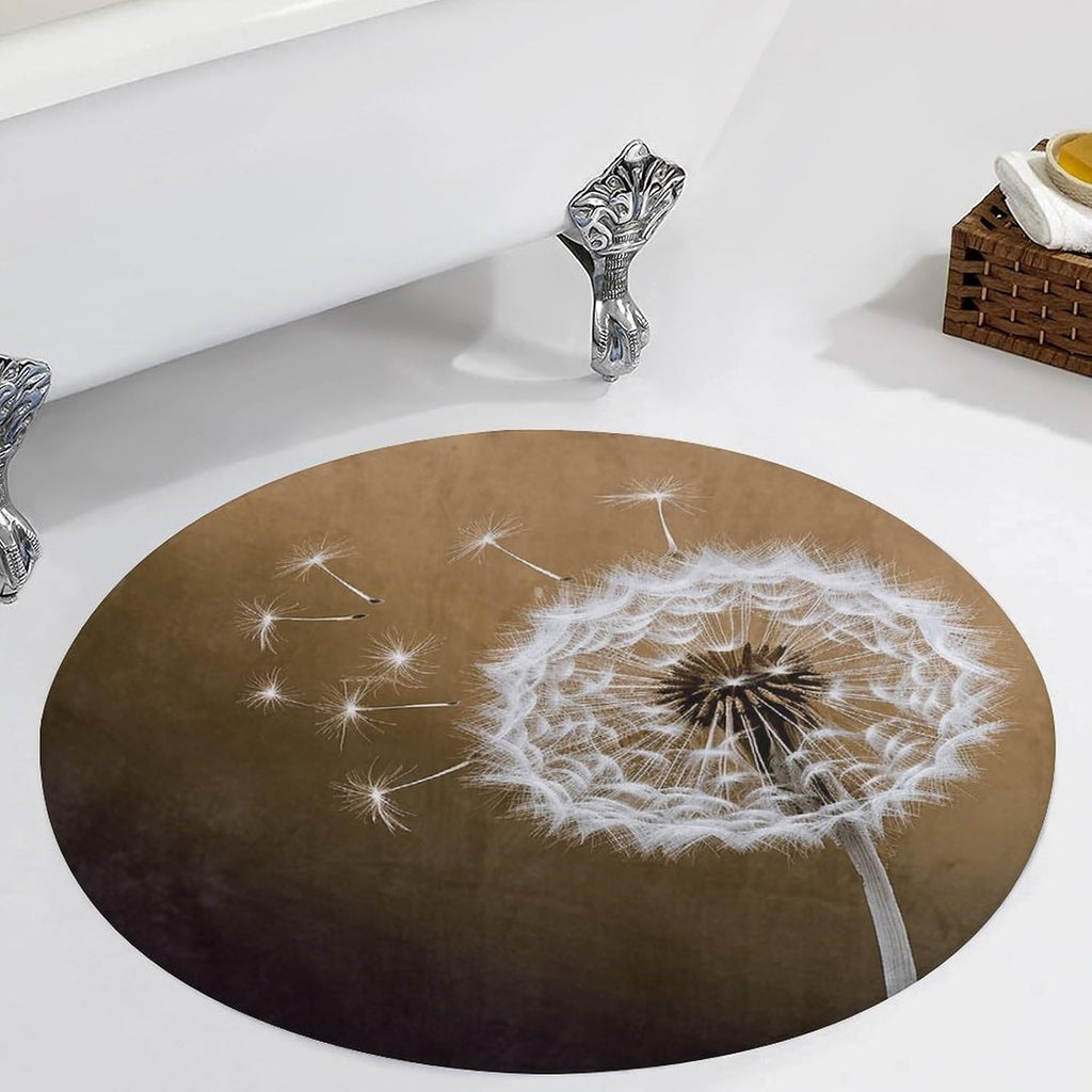 Blown Dandelion Blossom Coral Velvet Round Floor Mat Non-Slip Bath Rug Floor Covering for Bathroom Vanity Guest Suite & Vacation Home