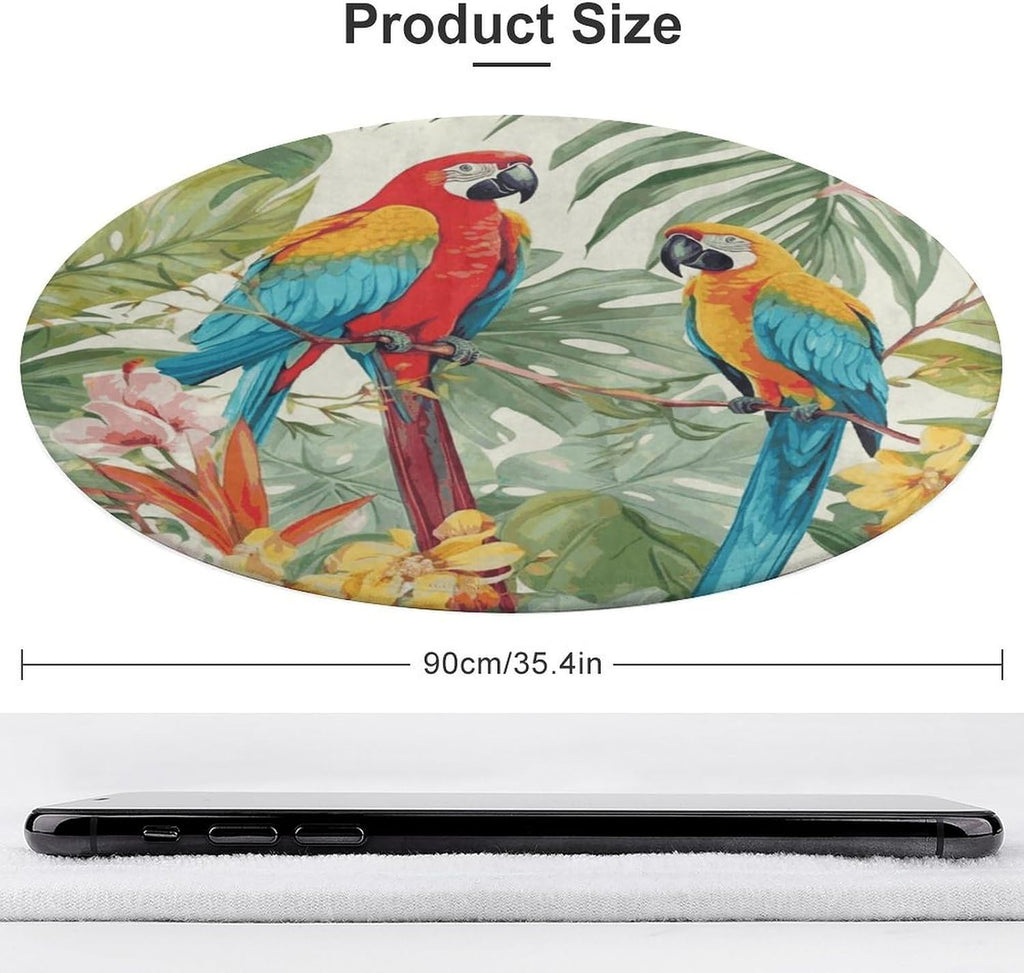 Tropical Plants and Parrots Coral Velvet Round Floor Mat Non-Slip Bath Rug Floor Covering for Bathroom Vanity Guest Suite & Vacation Home