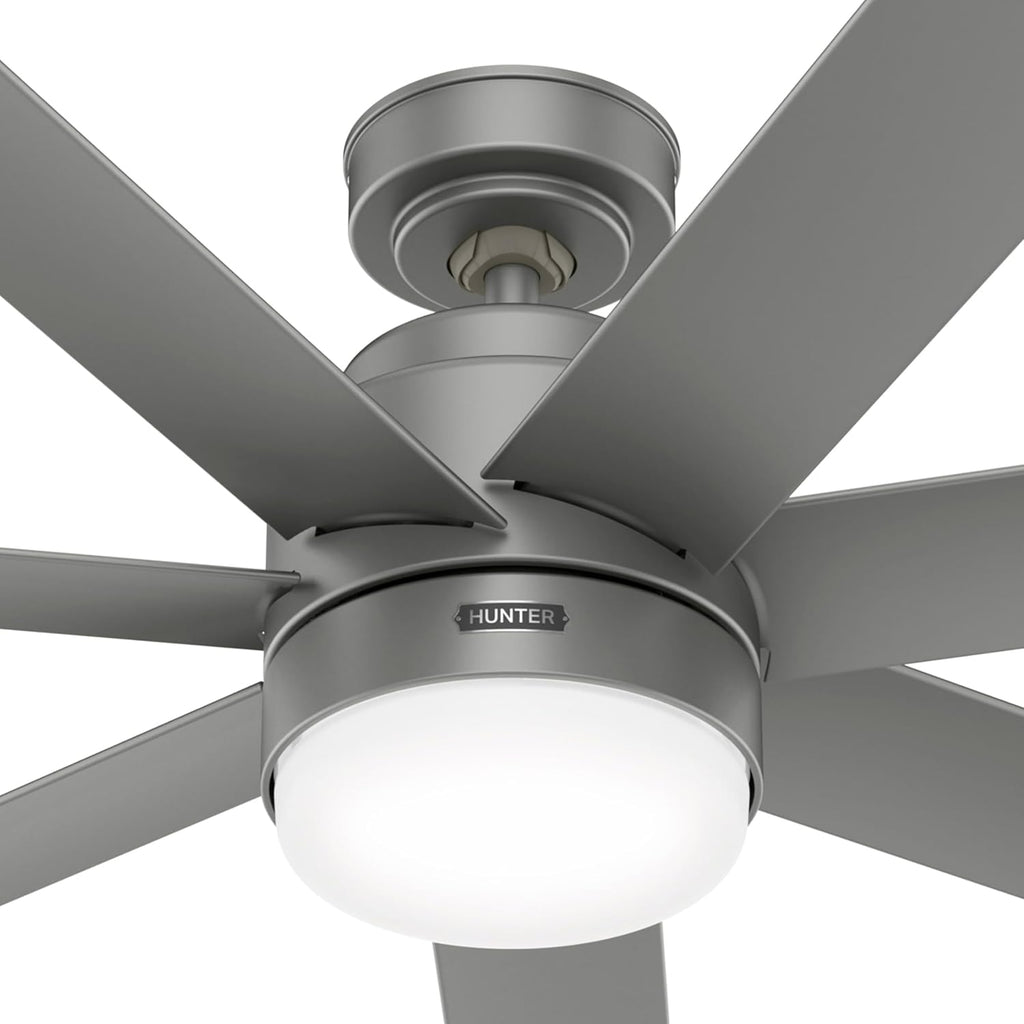 Hunter Fan 52 inch Matte Silver Indoor/Outdoor Ceiling Fan with Light and Remote Control for Bedroom, Living Room, Office, Basement, Kitchen, Patio, CC5C23C76 (Renewed)