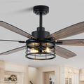 60' Large Ceiling Fans with Lights,Modern Farmhouse Caged Ceiling Fan with Light and Remote,6 Speeds,Reversible Motor,6 Double Finish Wood Blades,Black Rustic Ceiling Fan for Living Room Dining Room
