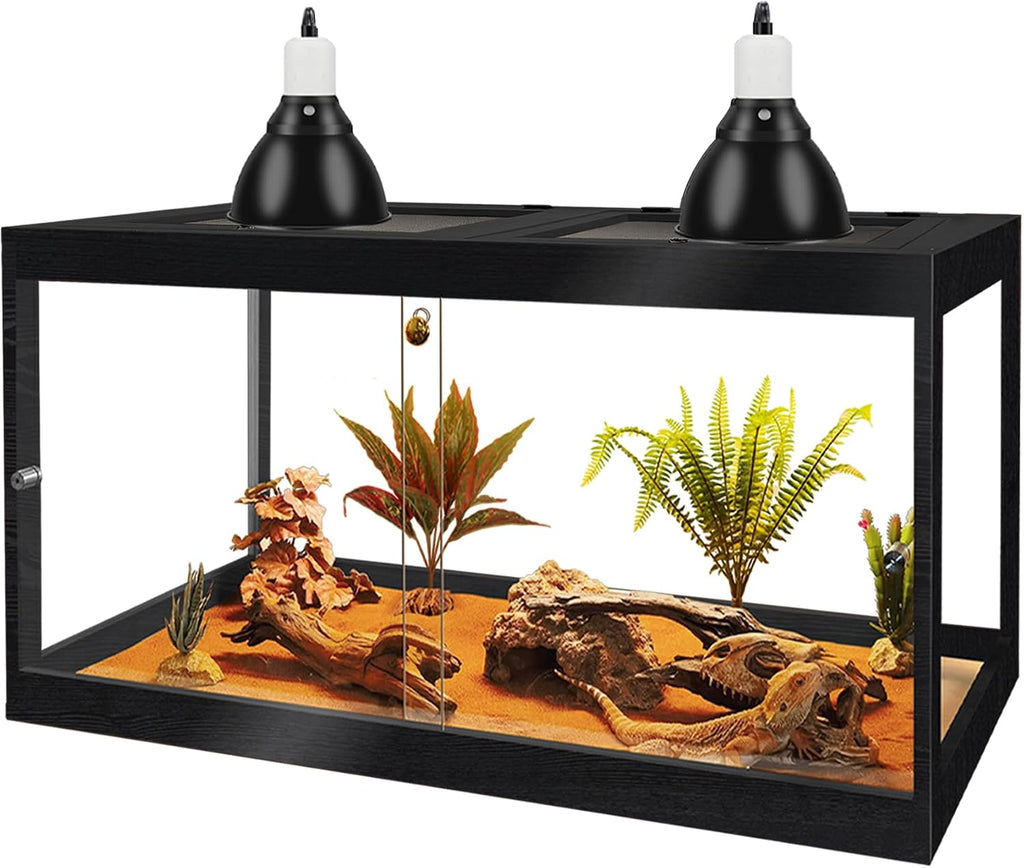 PROLEE Bearded Dragon Tank, Reptile Tank with Meatl Mesh Roof and Front Sliding Door, Lizard Tank,Spacious Reptile Enclosure for Snakes,Lguanas, Chameleons (Black, 30 Gallons)