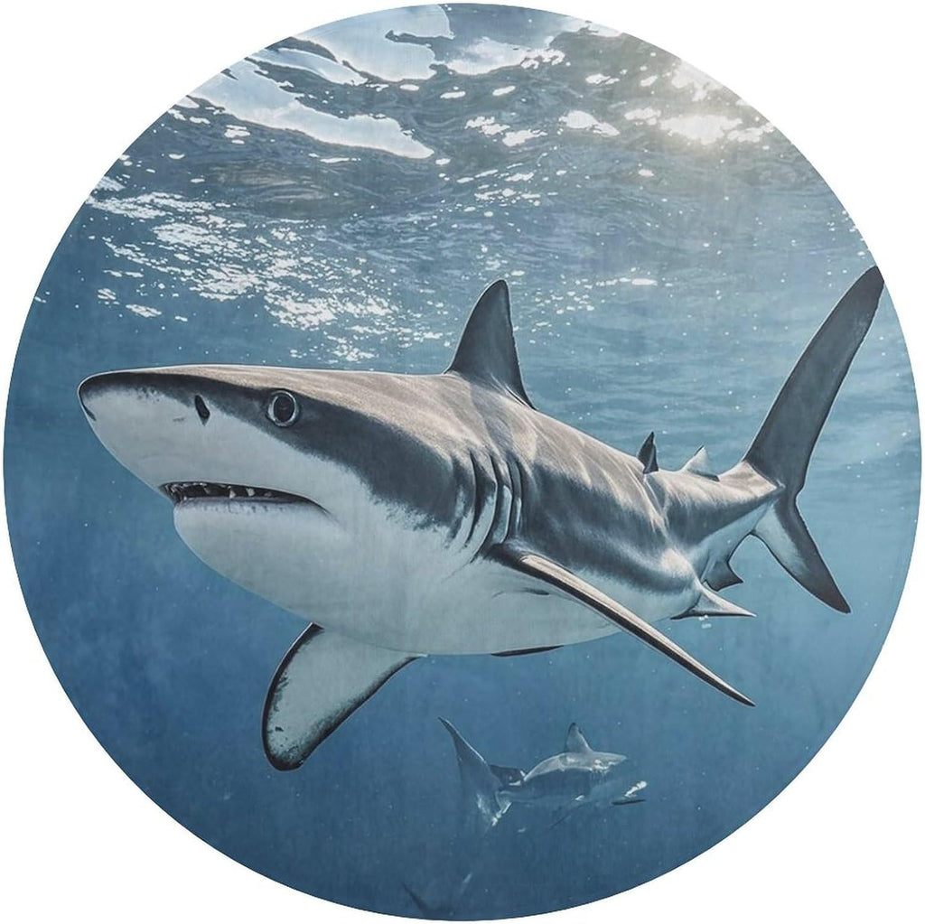 Ocean Sea Animal Shark Coral Velvet Round Floor Mat Non-Slip Bath Rug Floor Covering for Bathroom Vanity Guest Suite & Vacation Home