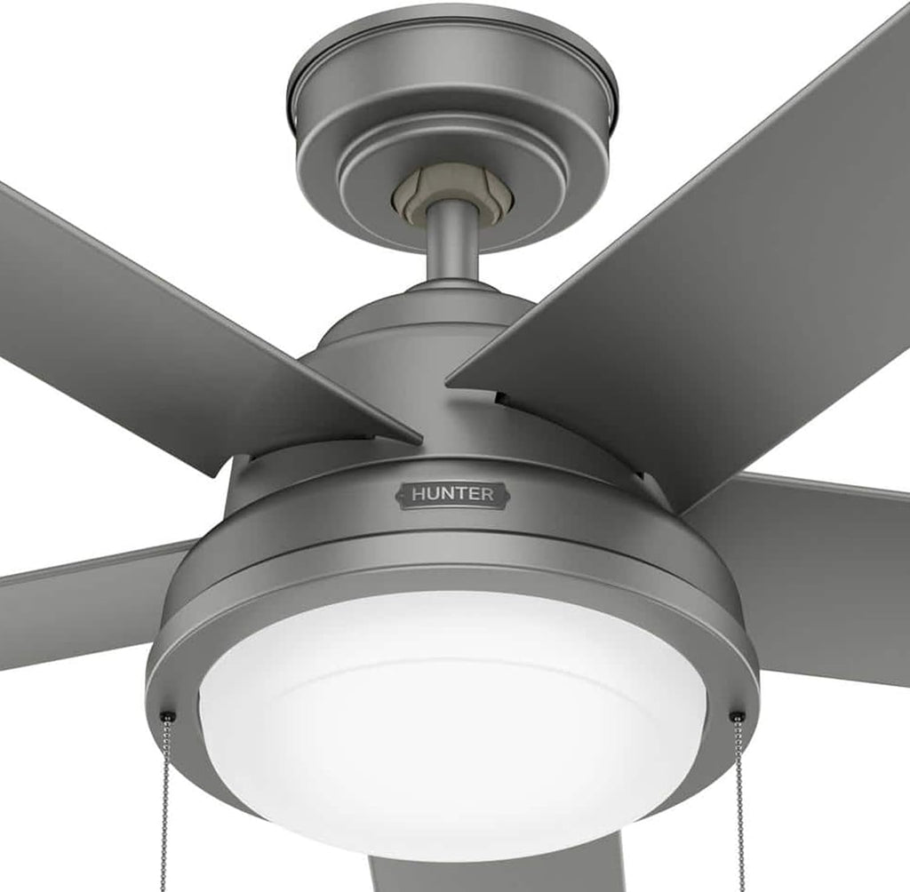 Hunter Fan 44 inch Matte Silver Indoor/Outdoor Ceiling Fan with Lights and Pull Chains for Living Room, Bedroom, Farmhouse, Porch, Kitchen (Renewed)