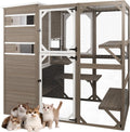 PetsCosset Catio Cat Enclosure Outdoor, Large Cat House Outdoor Weatherproof Attached to Window for Multi Cats, Asphalt and UV Protection Roofs, Multi Platforms-71 H 77' L