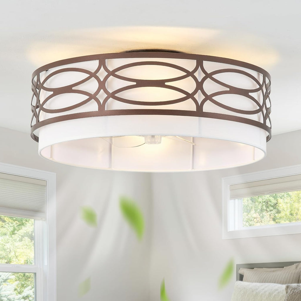 20' Brown Flush Mount Ceiling Fan with Light, Caged Boho Ceiling Fan with Lights Remote Control with 6 Speeds for Bedroom, Living Room, Nursery