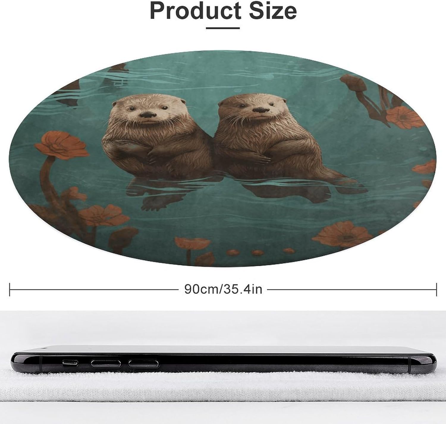 Otters in Love Coral Velvet Round Floor Mat Non-Slip Bath Rug Floor Covering for Bathroom Vanity Guest Suite & Vacation Home