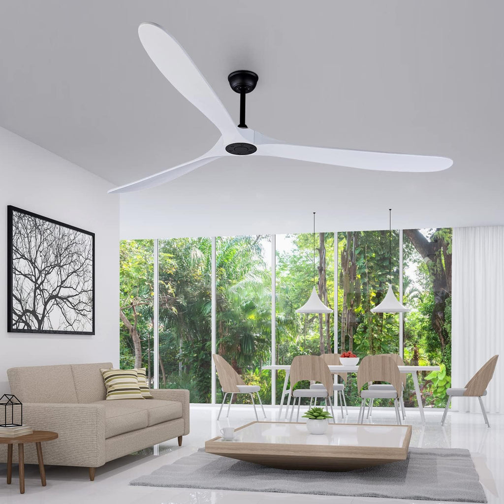 Bigzone 88' Large Ceiling Fan No Light with Remote,3 Blades White Solid Wood Big Ceing Fan without Light with Quiet Reversible DC Motor 6-Speeds for Living Room/Dining Room/Garage/Indoor/Outdoor