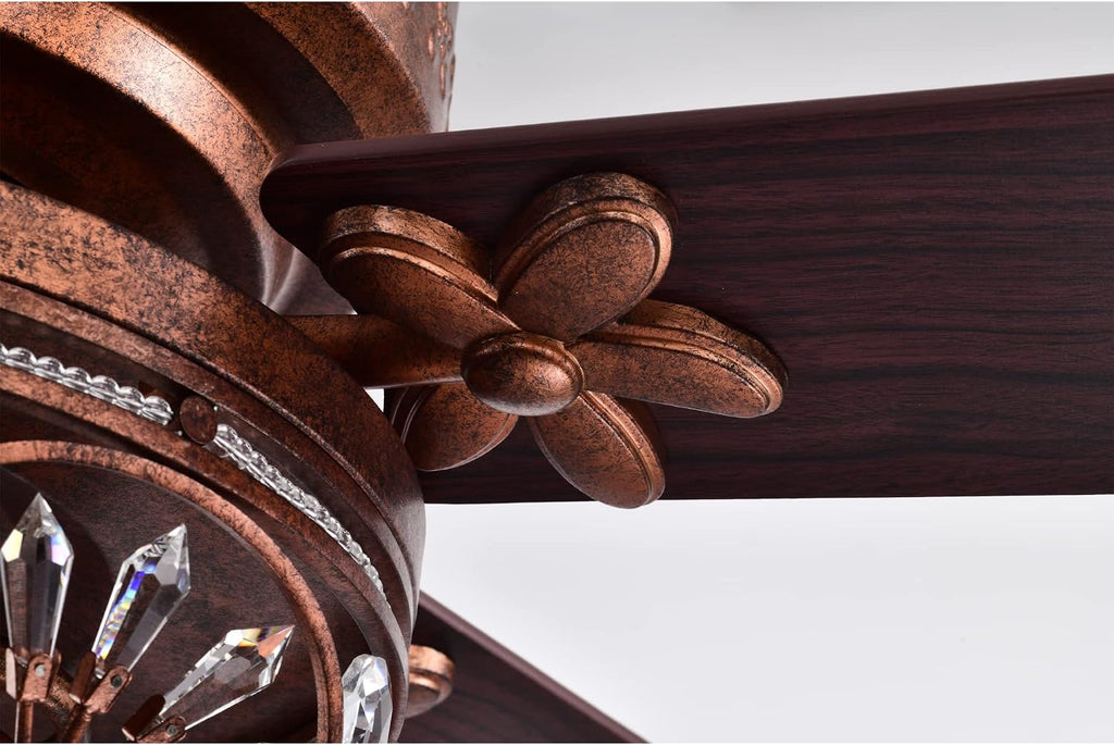 Warehouse of Tiffany Jacira 52 Inch Antique Copper Crystal Ceiling Fan with Remote, Large (AW01W01AC), Metallic