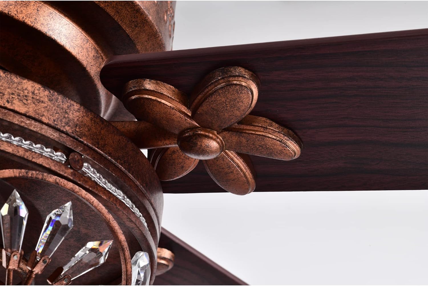 Warehouse of Tiffany Jacira 52 Inch Antique Copper Crystal Ceiling Fan with Remote, Large (AW01W01AC), Metallic