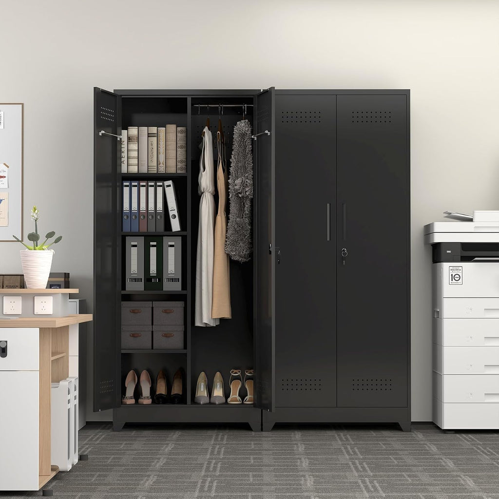 Metal Locking Cabinet, 72.8' Tall Storage Cabinet for Broom, Garage Storage Cabinet with Doors and Shelves, Heavy Duty Tool Cabinet for Home Office, School, Basement,Gym