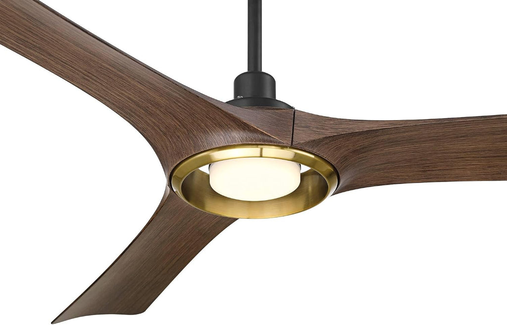 Casa Vieja 56' Ethos Modern Industrial Indoor Outdoor Ceiling Fan 3 Blade LED Light Remote Control Matte Black Brown Dark Walnut Finish Blades Bedroom Patio Living Room Damp Rated Decorative