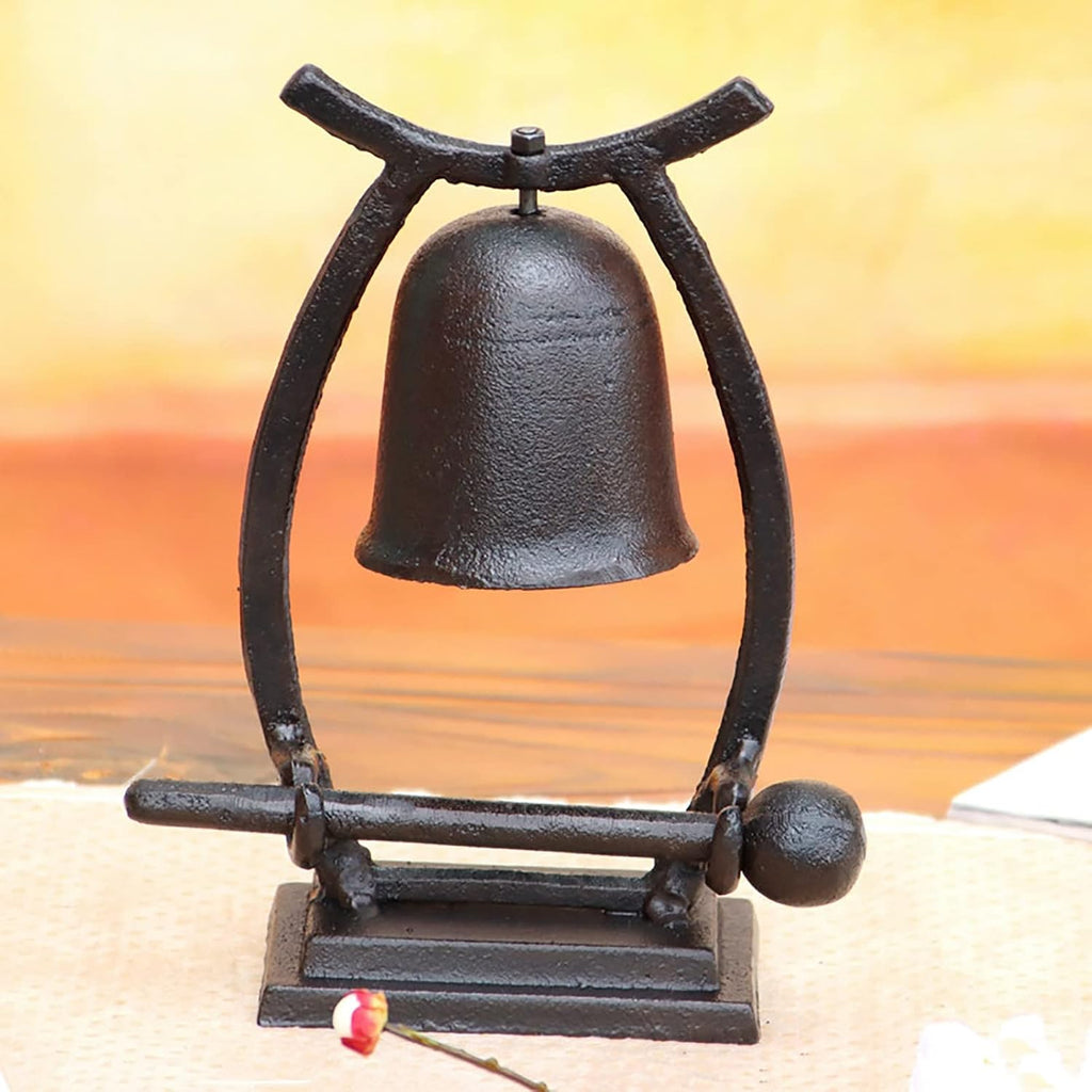 ZXHStore Outdoor Dinner Bells with Mallet, Tabletop Hand Bell on Stand, Made of Cast Iron, Indoor Outdoor Desktop Decoration (Color : Black, Size : 6.7' x 3.1' x 8.9')