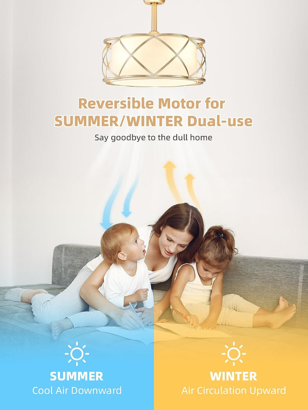 Gold Fandelier Ceiling Fans with Lights, 20' Mid Century Boho Chandelier Ceiling Fan Remote Control with 6 Speeds for Bedroom, Nursery, Living Room