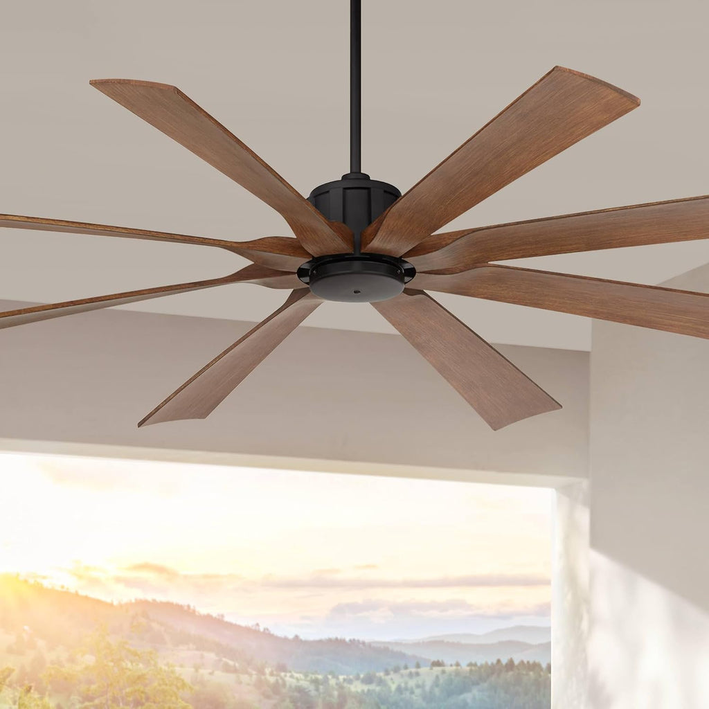 Possini Euro Design 70' Defender Modern Industrial Indoor Outdoor Ceiling Fan with Remote Control Matte Black Hand-Painted Koa Damp Rated for Patio Exterior House Home Porch Gazebo Garage Barn Roof