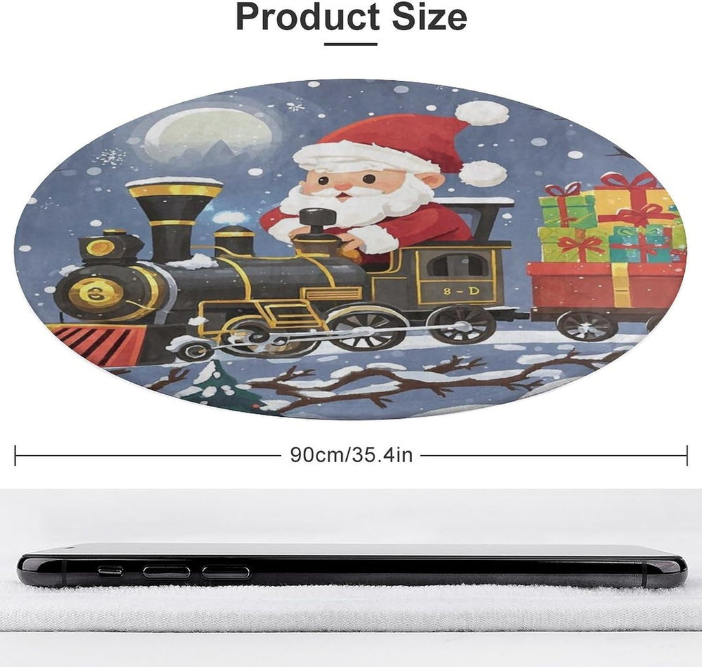 Santa's Train Coral Velvet Round Floor Mat Non-Slip Bath Rug Floor Covering for Bathroom Vanity Guest Suite & Vacation Home