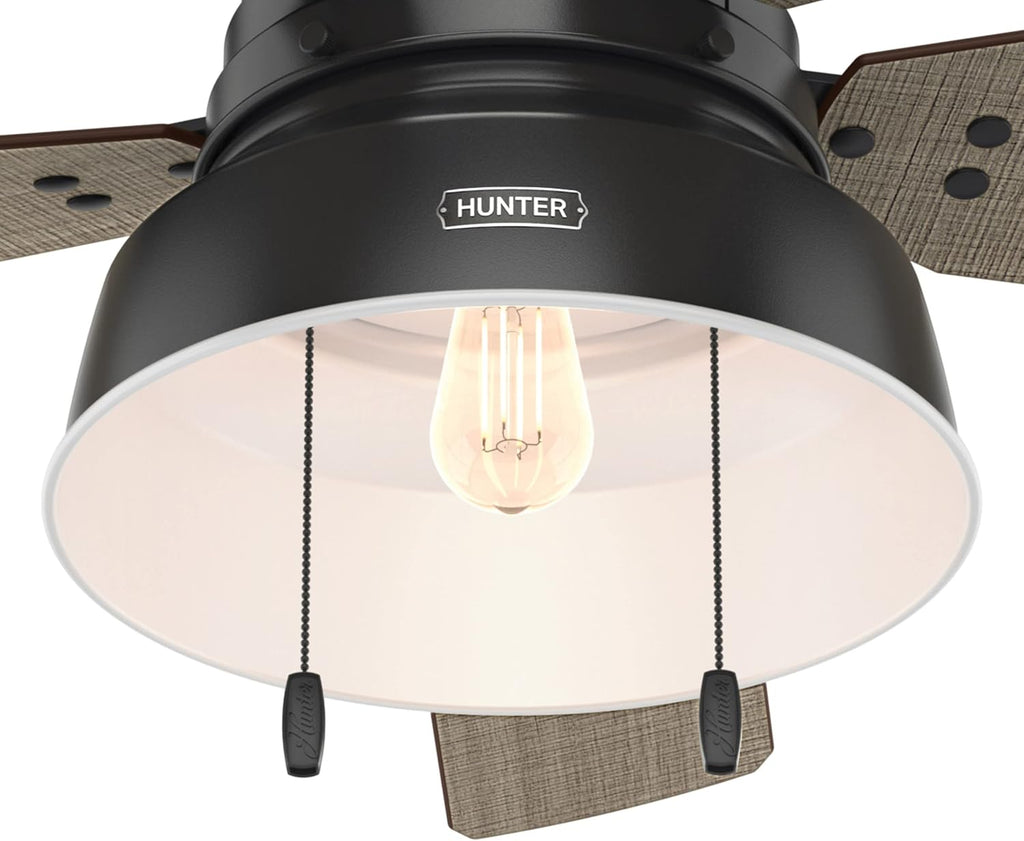 Hunter 52 inch Outdoor or Indoor Ceiling Fan with LED Light - Black Rustic Ceiling Fan with Pull Chain, For Bedroom, Living Room, or Patio, Standard Mount, No Remote - Mill Valley 59307, Matte Black