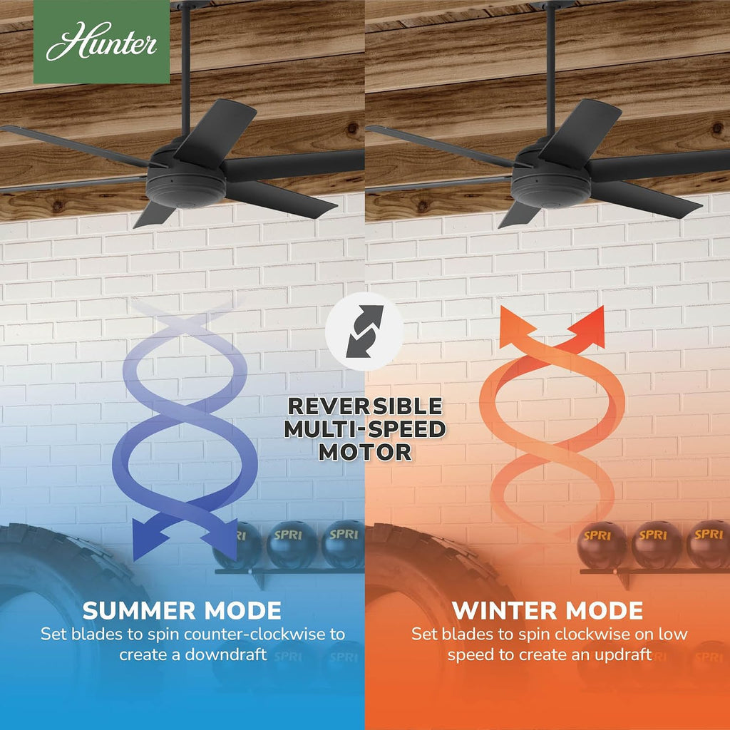 Hunter 52 inch Jetty Matte Black Wet Rated Ceiling Fan and Wall Control