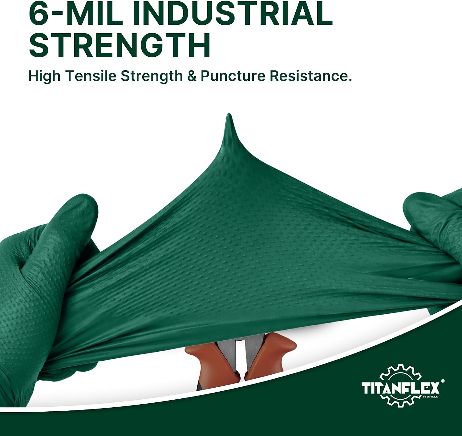 TitanFlex Heavy Duty Industrial Nitrile Gloves with Raised Diamond Texture, 6-mil, Latex Free (Dark Green/Yellow)