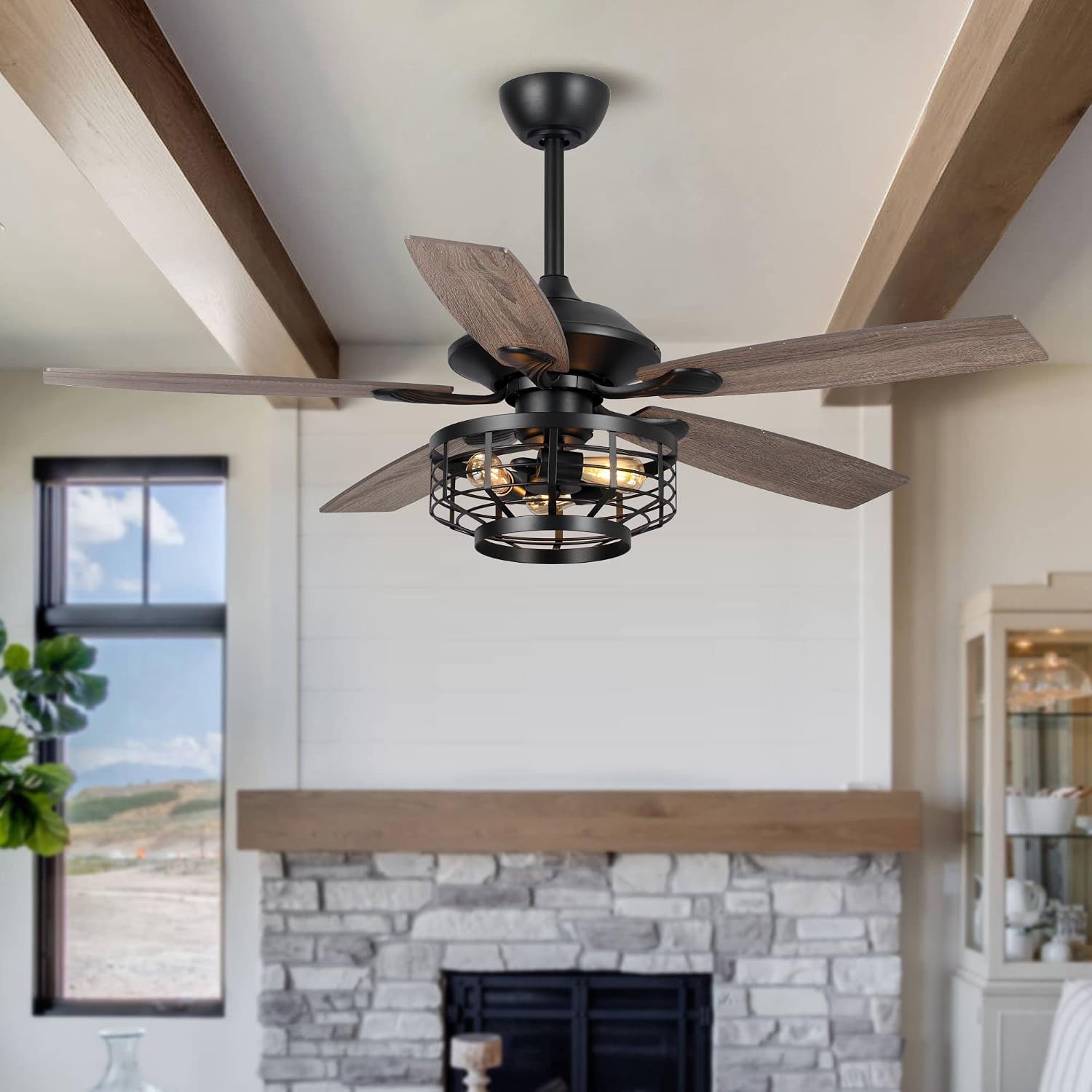 Parrot Uncle Ceiling Fans with Lights and Remote 52 Inch Black Ceiling Fan with Light Farmhouse Outdoor Ceiling Fans for Patios Covered