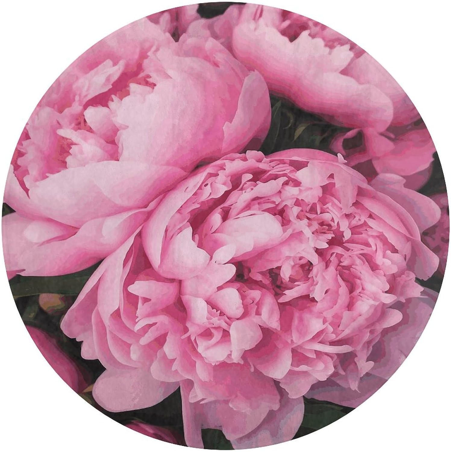Pink Peony Coral Velvet Round Floor Mat Non-Slip Bath Rug Floor Covering for Bathroom Vanity Guest Suite & Vacation Home